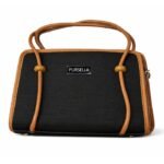 PURSELLA Noir Duo-Tone Structured Top-Handle Bag
