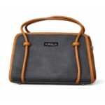PURSELLA Noir Duo-Tone Structured Top-Handle Bag