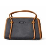 PURSELLA Noir Duo-Tone Structured Top-Handle Bag
