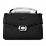 PURSELLA Luxe Quilted Single -Tone Top Handle Shoulder Bag - Full Black