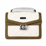 PURSELLA Luxe Quilted Dual -Tone Top Handle Shoulder Bag - Olive Green / White