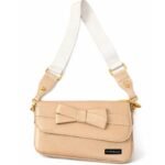 PURSELLA Beige Bow Accent Shoulder Bag with Wide Strap