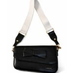 PURSELLA Black Bow Accent Shoulder Bag with Wide Strap