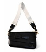 PURSELLA Black Bow Accent Shoulder Bag with Wide Strap