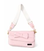 PURSELLA Baby Pink Bow Accent Shoulder Bag with Wide Strap