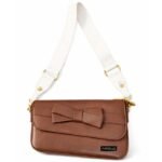 PURSELLA Brown Bow Accent Shoulder Bag with Wide Strap