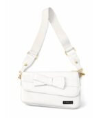 PURSELLA White Bow Accent Shoulder Bag with Wide Strap